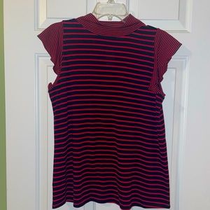 NWT Loft red & dark navy cute flutter sleeve top